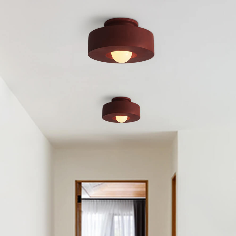 Ceiling Lamp Resin Cylinder 30.0 cm Red Green Black Living Room Bedroom Dimmable Flush Mount Nordic Wabi Sabi Light | Thomler