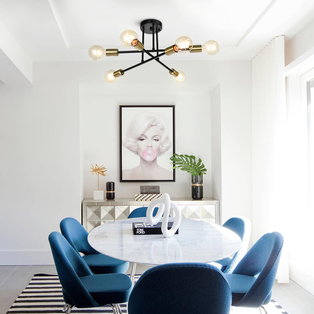 Ceiling Light Brass 60.0 cm Semi-Flush Low Ceiling 6-Point Indoor Lighting Fixture | Thomler