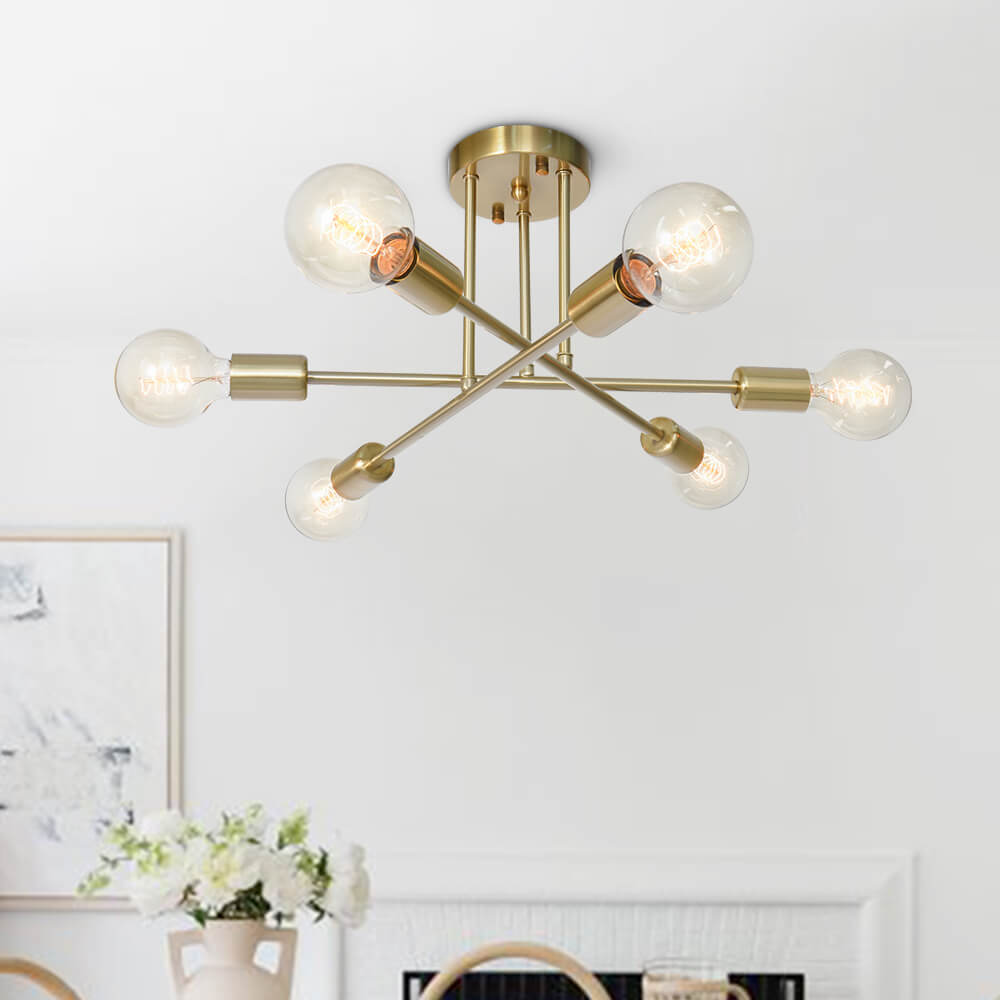 Ceiling Light Brass 60.0 cm Semi-Flush Low Ceiling 6-Point Indoor Lighting Fixture | Thomler