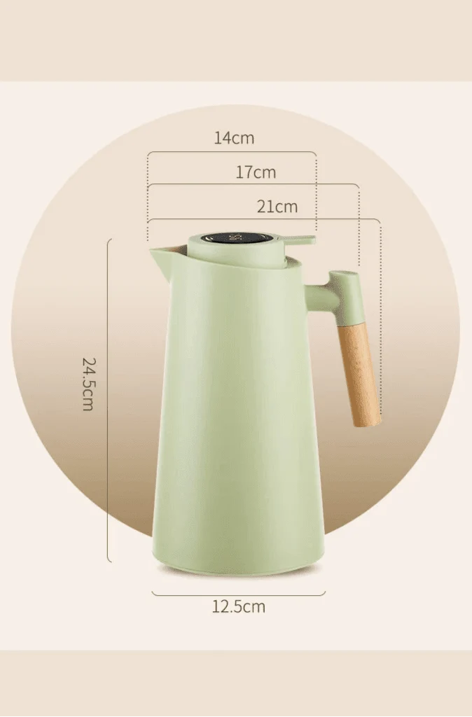 Insulated Glass Carafe 34 oz with Digital Temperature Display Wood Handle for Hot Coffee Tea Water | Thomler