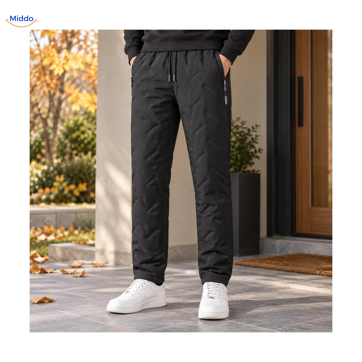 Fleece-Lined Insulated Joggers for Men – Adjustable Drawstring Winter Pants Black Gray Ribbed Cuff | Thomler