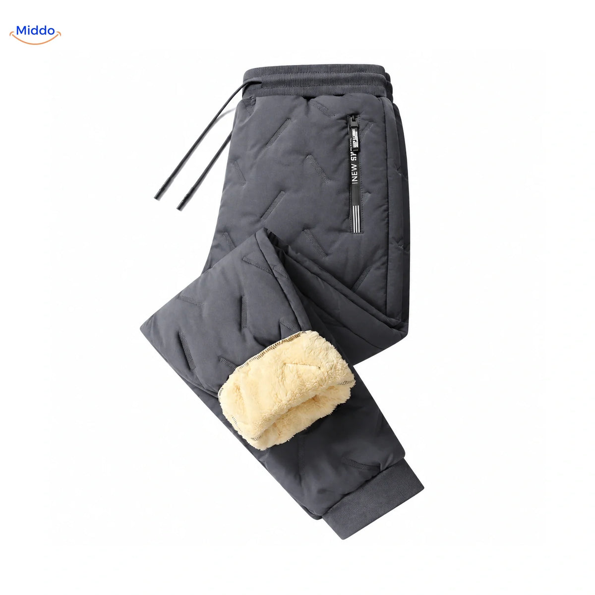 Fleece-Lined Insulated Joggers for Men – Adjustable Drawstring Winter Pants Black Gray Ribbed Cuff | Thomler