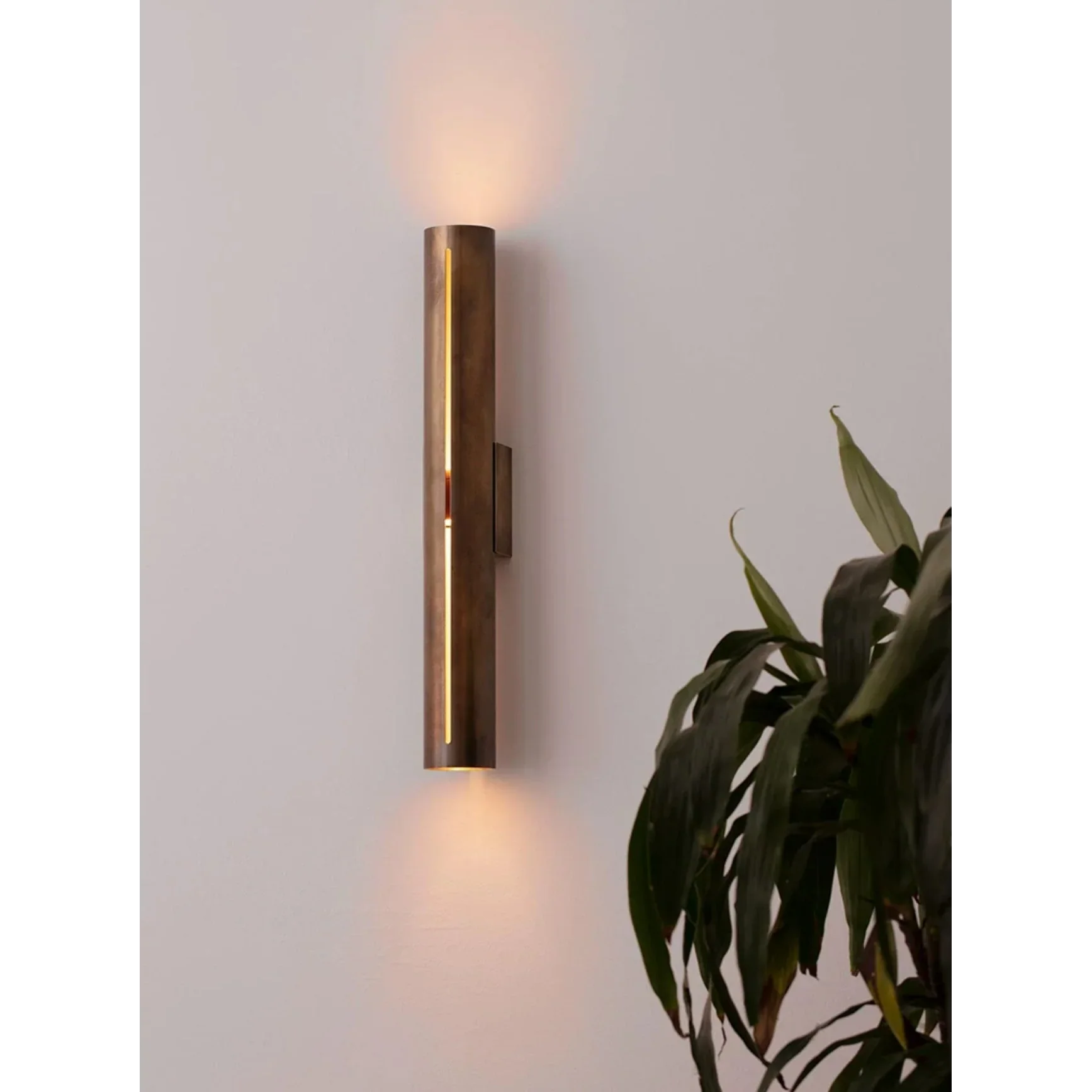 Wall Lamp Copper Cylinder 13.8 in Vertical Warm White Indoor Hallway Bedroom Contemporary Sconce Lighting Fixture | Thomler