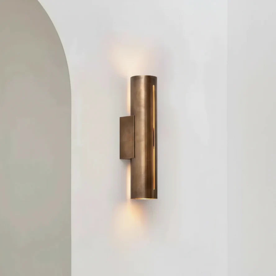 Wall Lamp Copper Cylinder 13.8 in Vertical Warm White Indoor Hallway Bedroom Contemporary Sconce Lighting Fixture | Thomler
