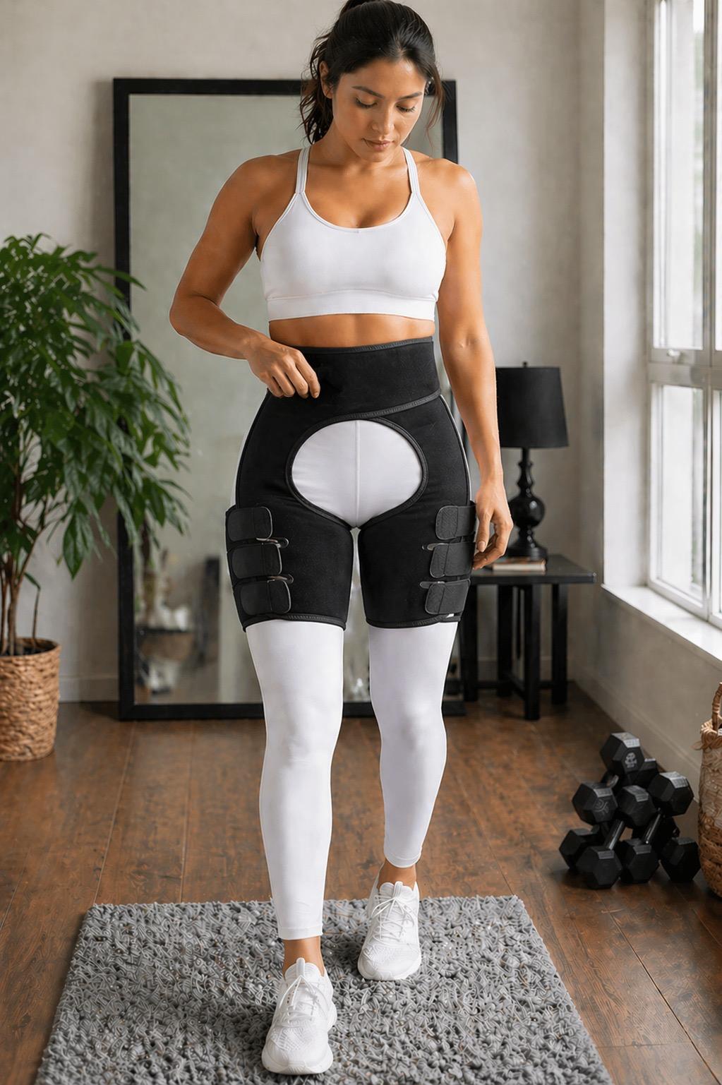Adjustable Compression Wrap with Leg Straps for Waist and Upper Thigh Stabilization | Support Brace for Gym, Fitness, Recovery and Everyday | Thomler