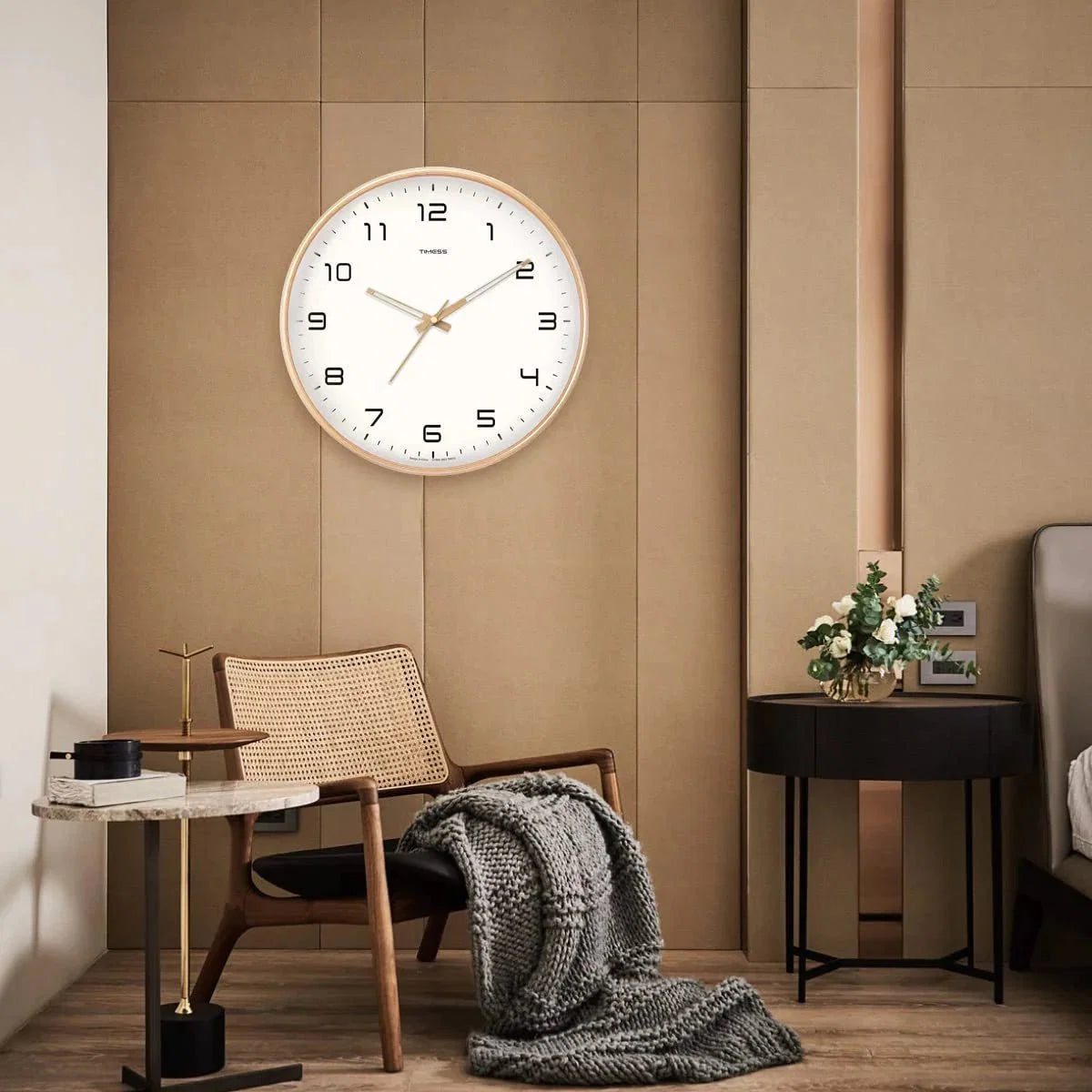 Natural Wood Round Analog Wall Clock – Silent Sweep Movement – Modern Minimalist Timepiece for Living Room, Bedroom, Kitchen, Office – 10 | Thomler