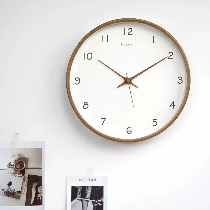 Natural Wood Round Analog Wall Clock – Silent Sweep Movement – Modern Minimalist Timepiece for Living Room, Bedroom, Kitchen, Office – 10 | Thomler