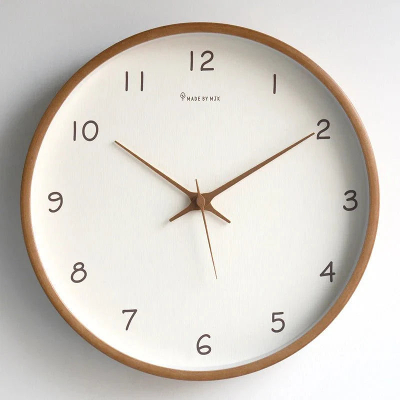 Natural Wood Round Analog Wall Clock – Silent Sweep Movement – Modern Minimalist Timepiece for Living Room, Bedroom, Kitchen, Office – 10 | Thomler