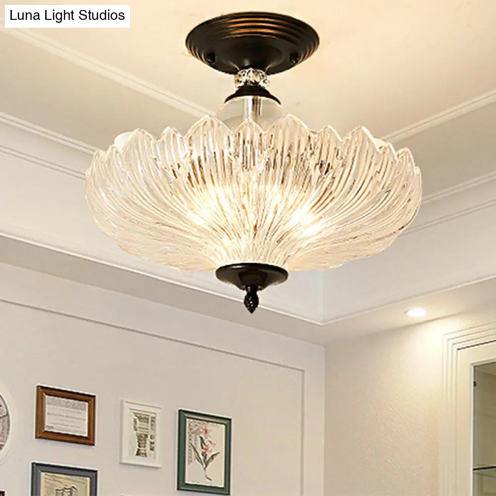 Semi-Flush Mount Ceiling Fixture with Scalloped Crystal Glass, 3-Light Traditional Design for Dining Room, Kitchen, Bedroom, Entryway | Thomler