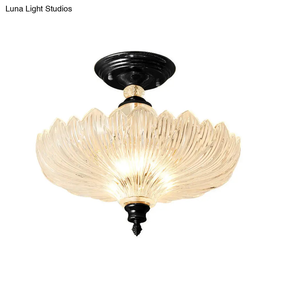 Semi-Flush Mount Ceiling Fixture with Scalloped Crystal Glass, 3-Light Traditional Design for Dining Room, Kitchen, Bedroom, Entryway | Thomler
