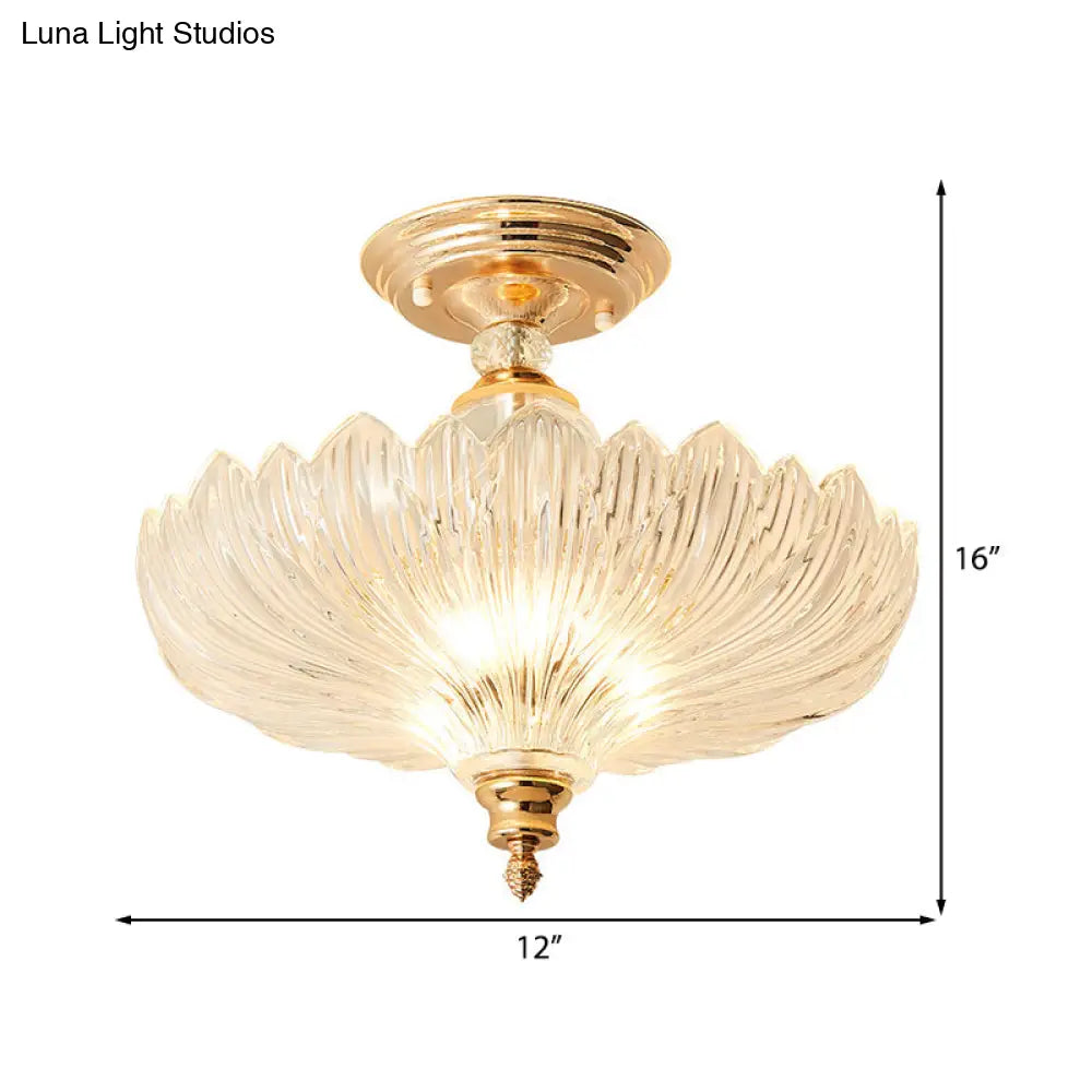 Semi-Flush Mount Ceiling Fixture with Scalloped Crystal Glass, 3-Light Traditional Design for Dining Room, Kitchen, Bedroom, Entryway | Thomler