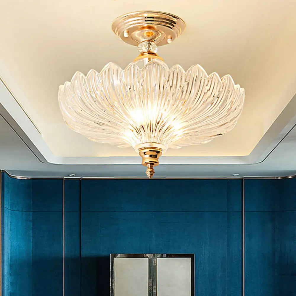 Semi-Flush Mount Ceiling Fixture with Scalloped Crystal Glass, 3-Light Traditional Design for Dining Room, Kitchen, Bedroom, Entryway | Thomler