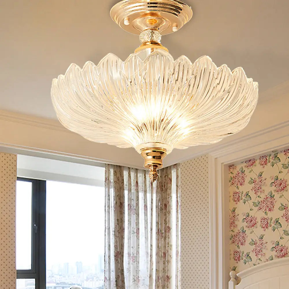 Semi-Flush Mount Ceiling Fixture with Scalloped Crystal Glass, 3-Light Traditional Design for Dining Room, Kitchen, Bedroom, Entryway | Thomler