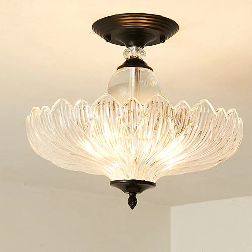 Semi-Flush Mount Ceiling Fixture with Scalloped Crystal Glass, 3-Light Traditional Design for Dining Room, Kitchen, Bedroom, Entryway | Thomler