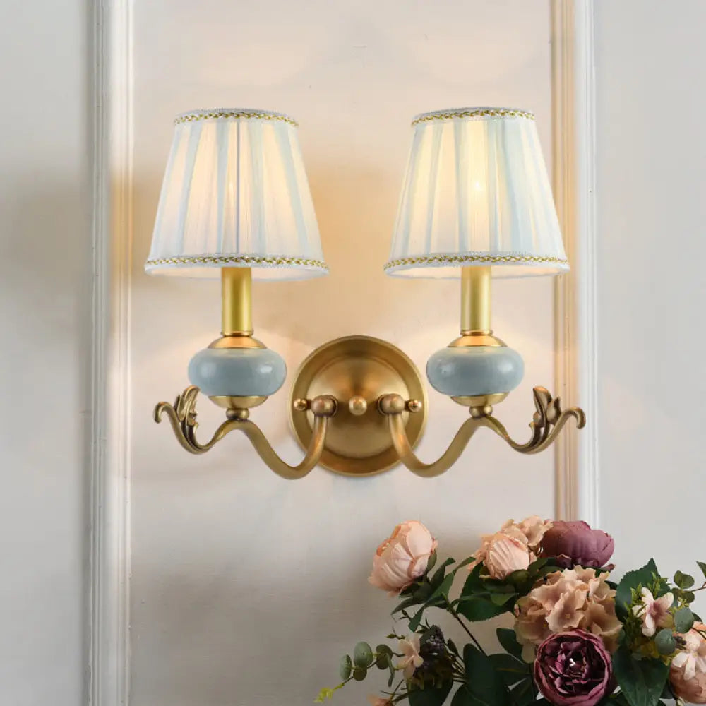 Curved Arm Sconce with Linen Shade – Classic Hardwired Fixture for Hallway, Bedroom & Living Room Lighting | Thomler