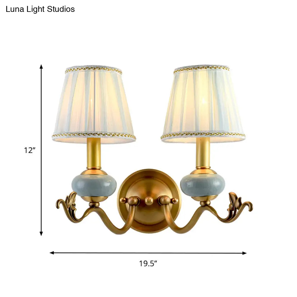 Curved Arm Sconce with Linen Shade – Classic Hardwired Fixture for Hallway, Bedroom & Living Room Lighting | Thomler