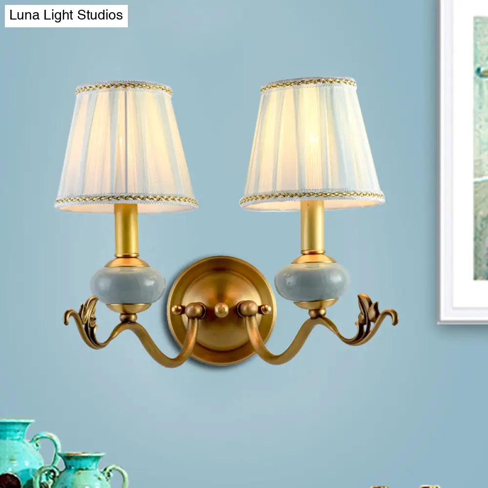 Curved Arm Sconce with Linen Shade – Classic Hardwired Fixture for Hallway, Bedroom & Living Room Lighting | Thomler