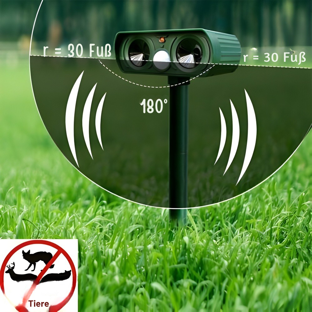 Outdoor Motion-Activated Solar Animal Repeller 26–33ft Range Weatherproof Ultrasonic Deterrent for Yard Garden Patio | Thomler