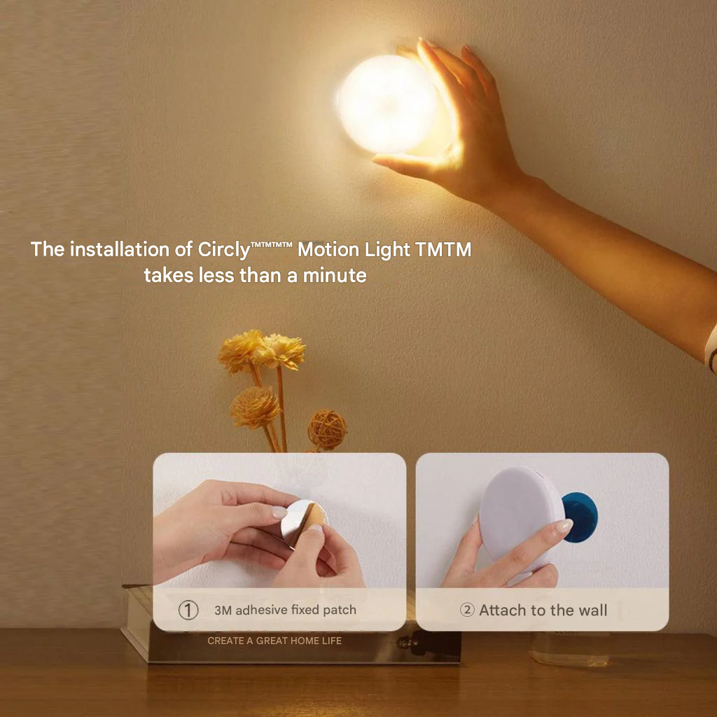 Motion Sensor Lamp ABS Plastic 8.0 cm Wireless Hallway Bedroom Night Light USB Rechargeable Automatic Wall Light | Thomler