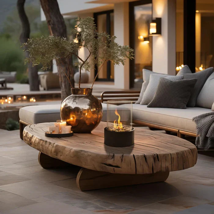 Portable Tabletop Fire Lantern with Glass Cylinder for Indoor Outdoor Ambient Lighting | Gas Fuel Flame Accent Décor for Patio Dining Living | Thomler