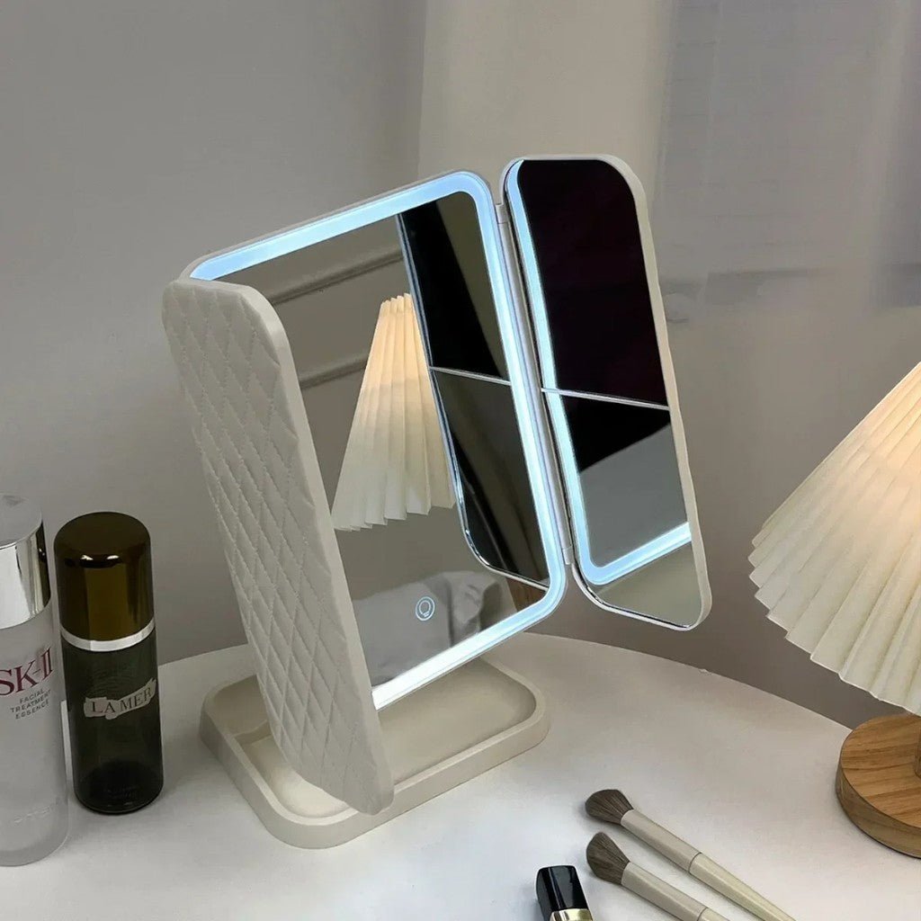 LED Vanity Mirror 4-Panel Fold-Out with 1X 2X 3X 10X Zoom Touch Control Rechargeable for Makeup Application | Thomler