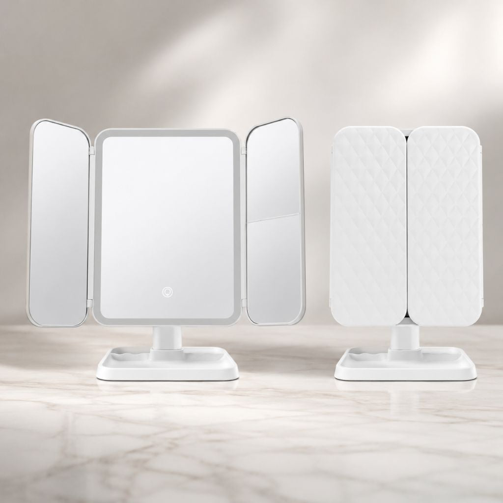 LED Vanity Mirror 4-Panel Fold-Out with 1X 2X 3X 10X Zoom Touch Control Rechargeable for Makeup Application | Thomler