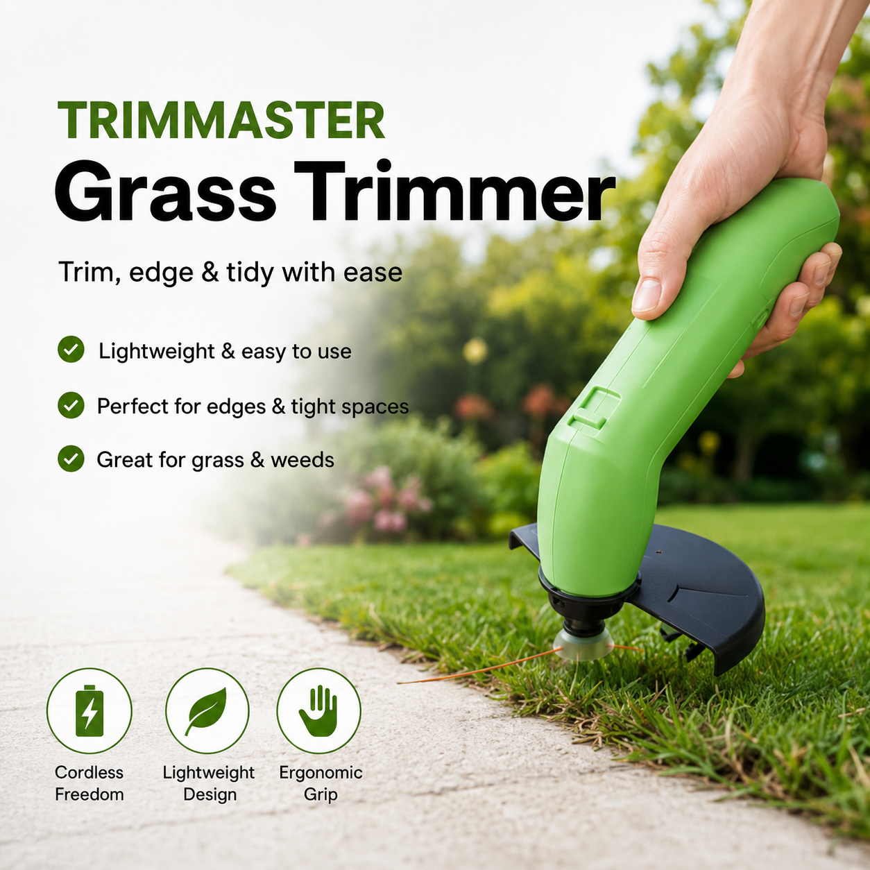 Battery-Powered Handheld Lawn Edger Compact Garden Tool for Trimming Grass Edges Pathways Borders Adjustable Lightweight Yard Maintenance | Thomler