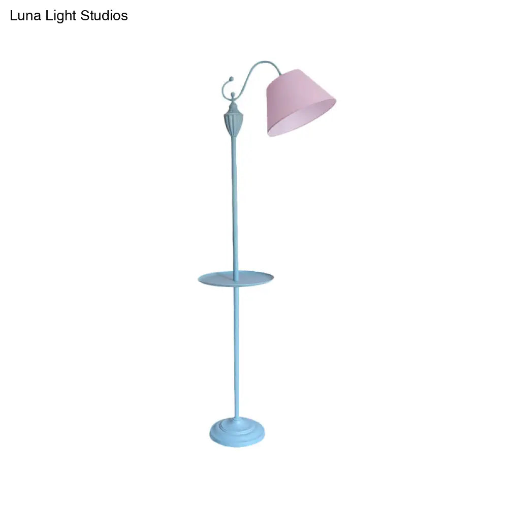 Tapered Drum Fabric Floor Lamp with Shelf in Pastel Colors for Kids Bedroom and Playroom | 63 Inch Tall Standing Light | US Standard E26 | Thomler