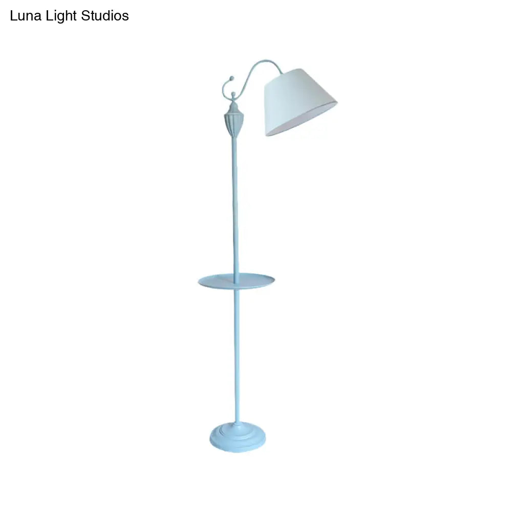 Tapered Drum Fabric Floor Lamp with Shelf in Pastel Colors for Kids Bedroom and Playroom | 63 Inch Tall Standing Light | US Standard E26 | Thomler