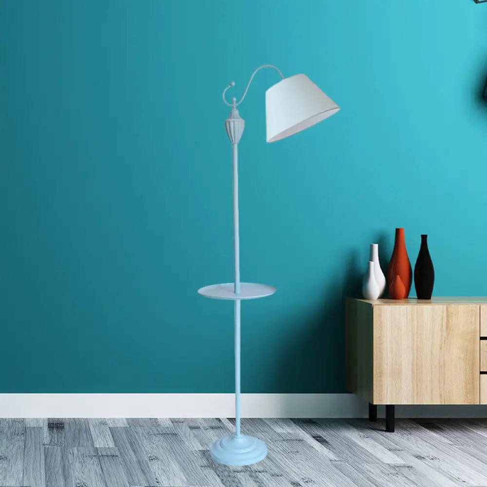 Tapered Drum Fabric Floor Lamp with Shelf in Pastel Colors for Kids Bedroom and Playroom | 63 Inch Tall Standing Light | US Standard E26 | Thomler