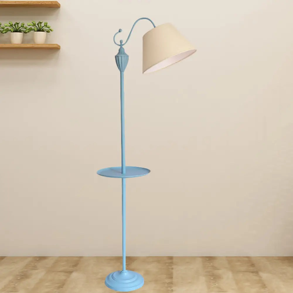 Tapered Drum Fabric Floor Lamp with Shelf in Pastel Colors for Kids Bedroom and Playroom | 63 Inch Tall Standing Light | US Standard E26 | Thomler