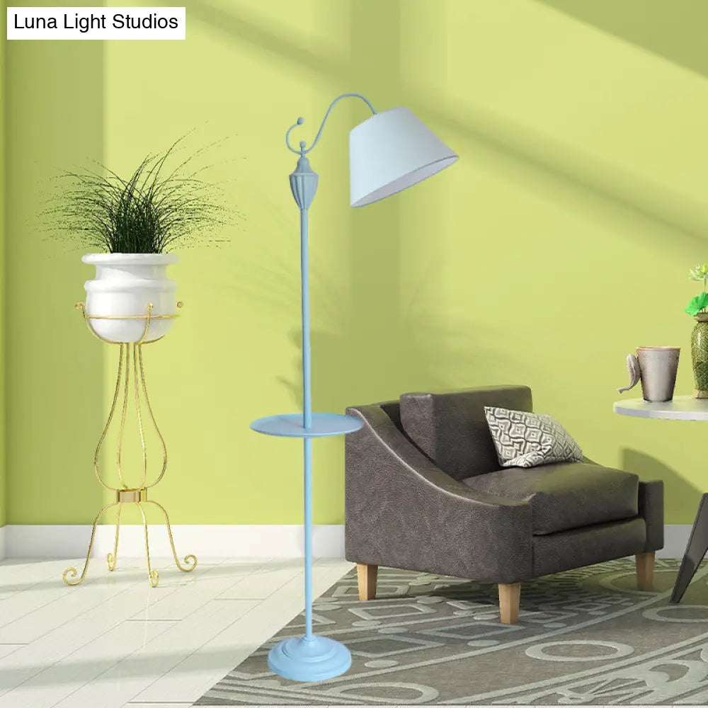 Tapered Drum Fabric Floor Lamp with Shelf in Pastel Colors for Kids Bedroom and Playroom | 63 Inch Tall Standing Light | US Standard E26 | Thomler