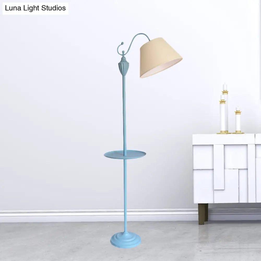 Tapered Drum Fabric Floor Lamp with Shelf in Pastel Colors for Kids Bedroom and Playroom | 63 Inch Tall Standing Light | US Standard E26 | Thomler
