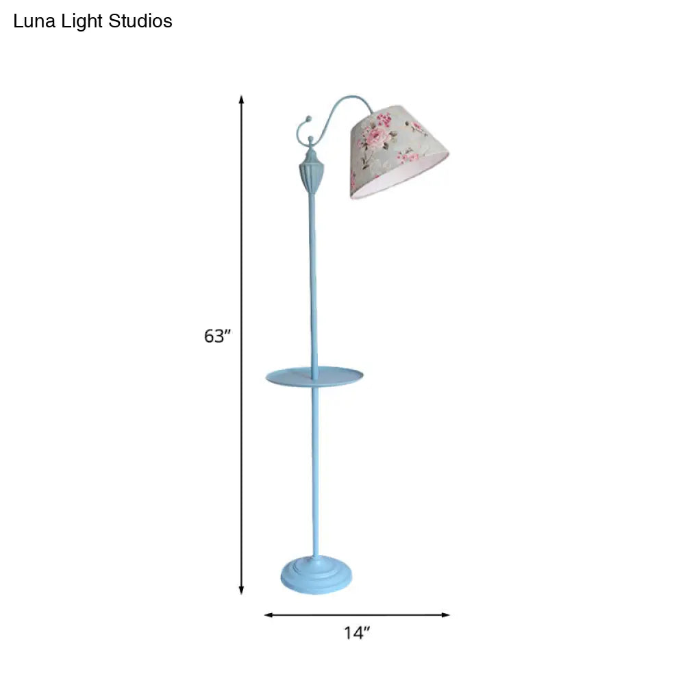 Tapered Drum Fabric Floor Lamp with Shelf in Pastel Colors for Kids Bedroom and Playroom | 63 Inch Tall Standing Light | US Standard E26 | Thomler