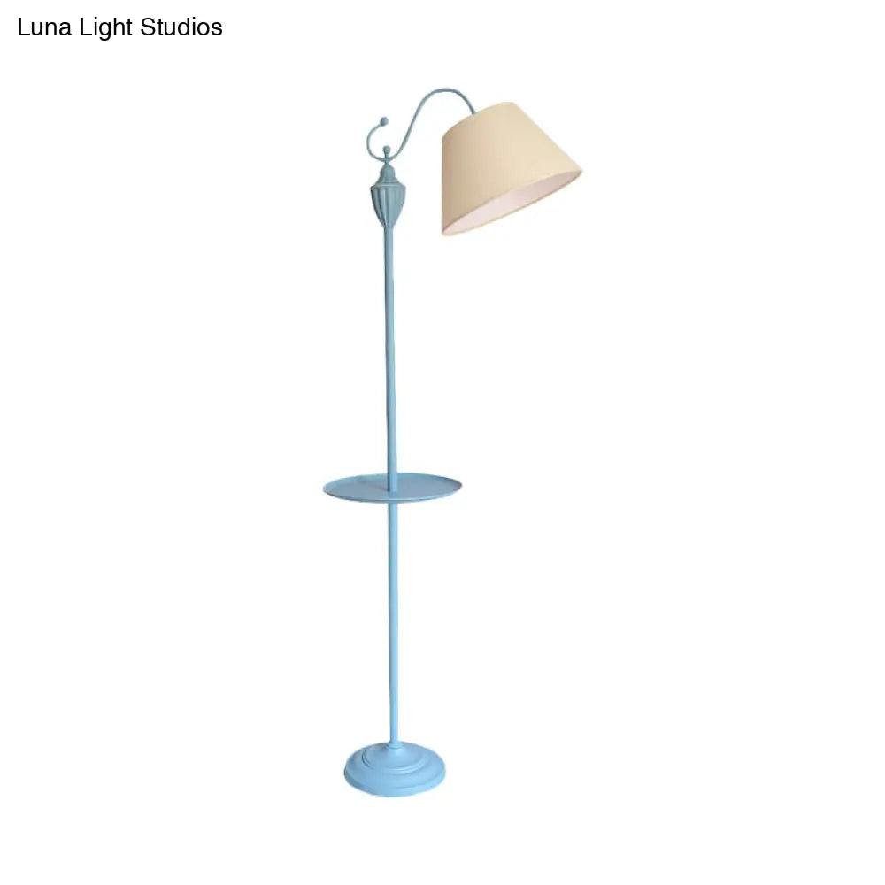 Tapered Drum Fabric Floor Lamp with Shelf in Pastel Colors for Kids Bedroom and Playroom | 63 Inch Tall Standing Light | US Standard E26 | Thomler