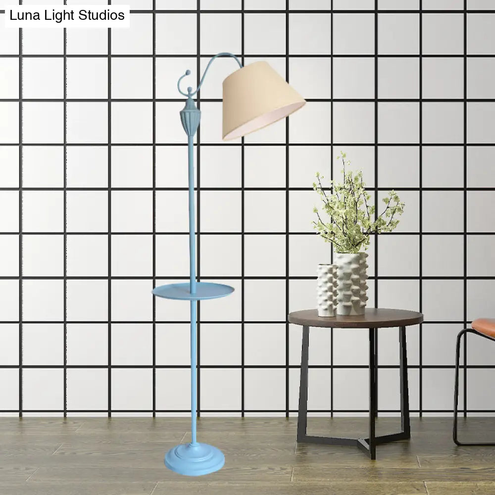 Tapered Drum Fabric Floor Lamp with Shelf in Pastel Colors for Kids Bedroom and Playroom | 63 Inch Tall Standing Light | US Standard E26 | Thomler
