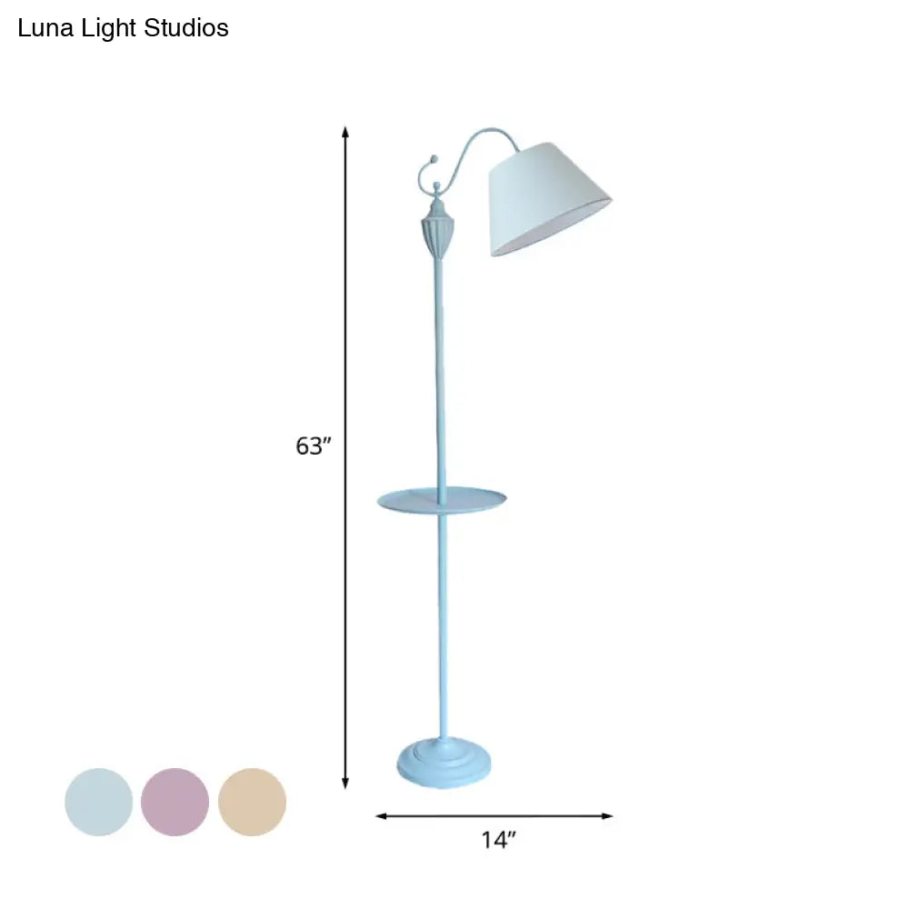 Tapered Drum Fabric Floor Lamp with Shelf in Pastel Colors for Kids Bedroom and Playroom | 63 Inch Tall Standing Light | US Standard E26 | Thomler