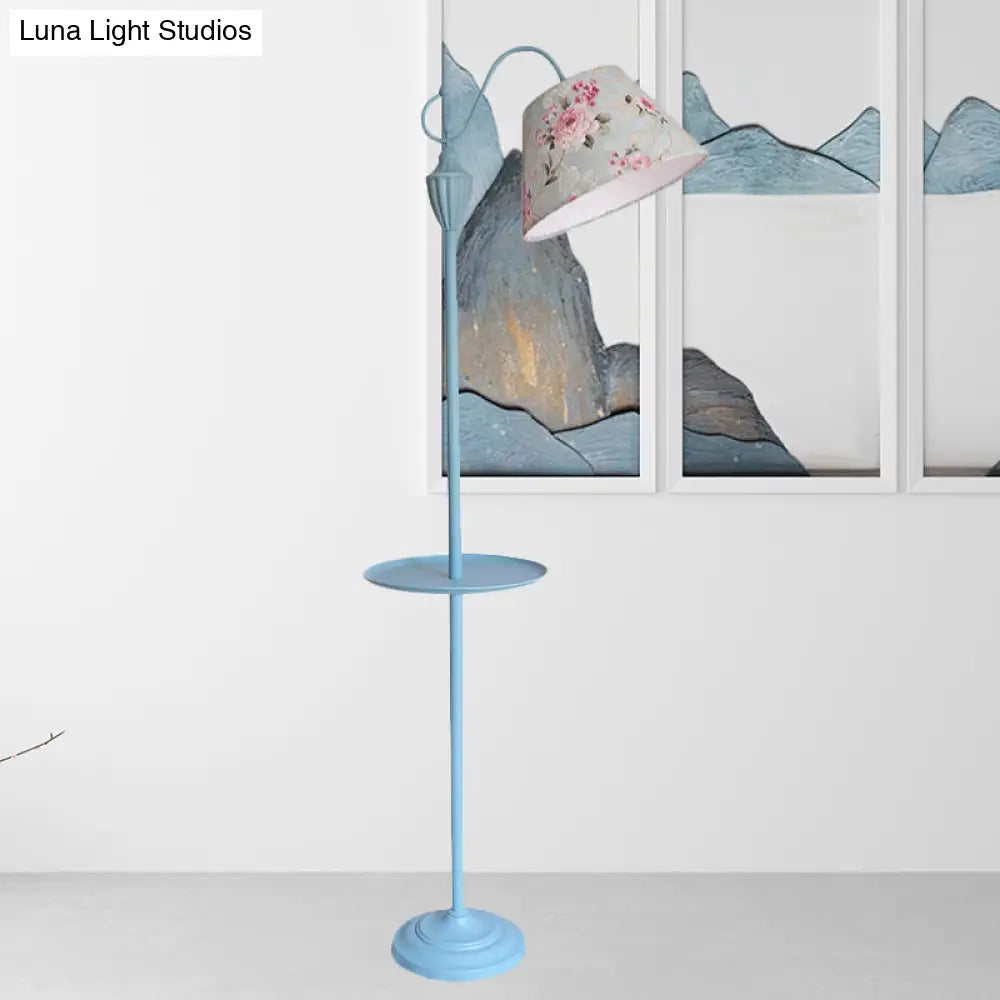 Tapered Drum Fabric Floor Lamp with Shelf in Pastel Colors for Kids Bedroom and Playroom | 63 Inch Tall Standing Light | US Standard E26 | Thomler