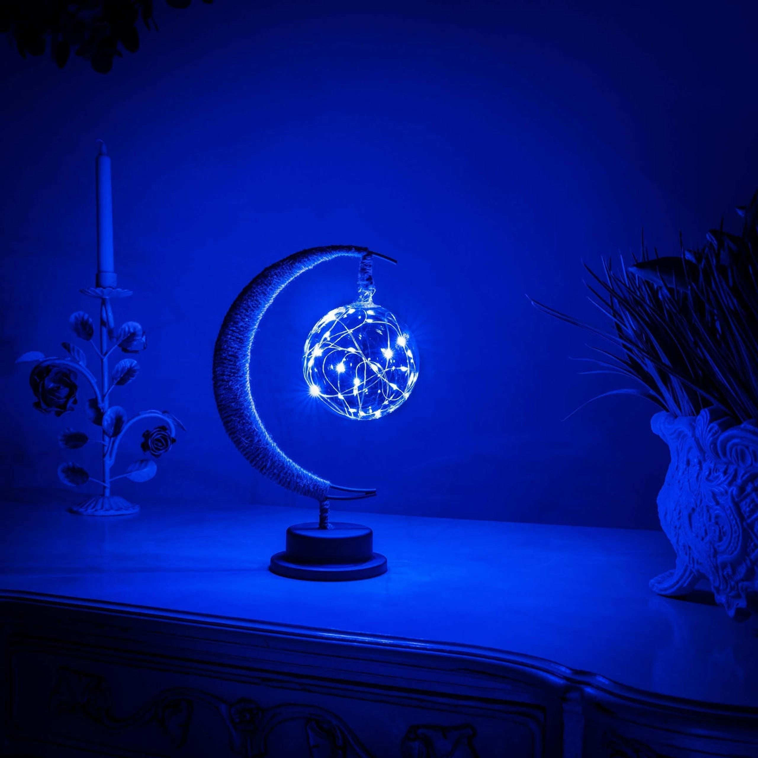 Glass Moon Table Lamp with Warm LED Glow – Battery Operated Crescent Accent Light for Bedroom, Living Room & Nightstand | Thomler
