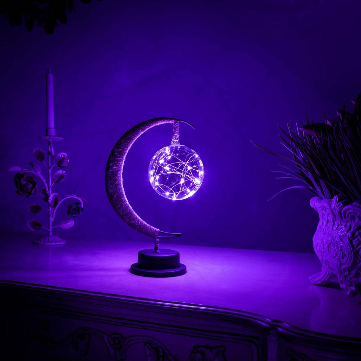 Glass Moon Table Lamp with Warm LED Glow – Battery Operated Crescent Accent Light for Bedroom, Living Room & Nightstand | Thomler