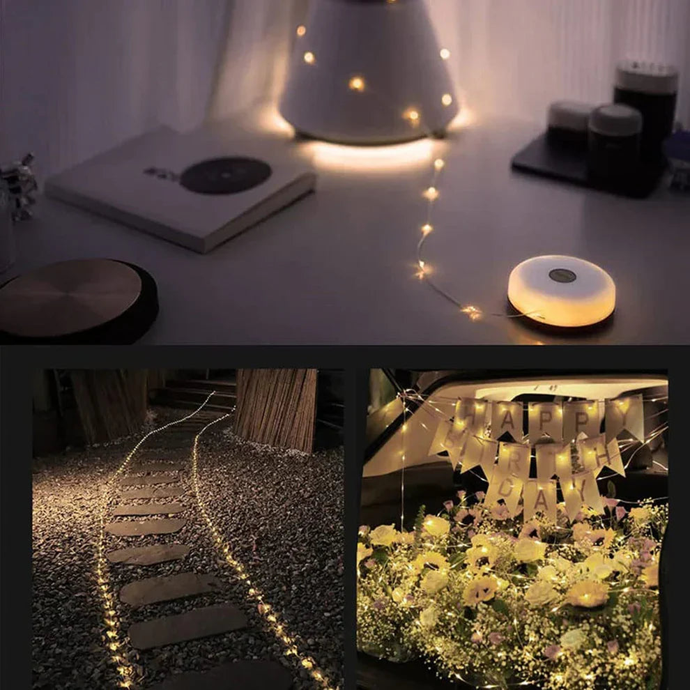 33 ft Rechargeable LED String Lights with 100 Bulbs – 8 Modes, Waterproof for Outdoor, Camping, Patio & Garden Decor | Thomler