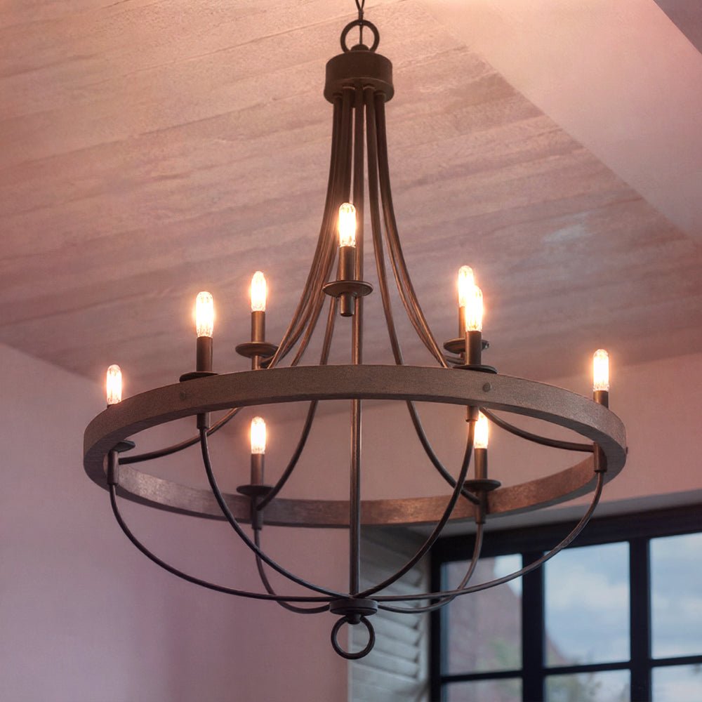 Chandelier Steel 89.5 cm Charcoal Dining Room Farmhouse Industrial Round Pendant Light 9 Light Ceiling Fixture | Thomler