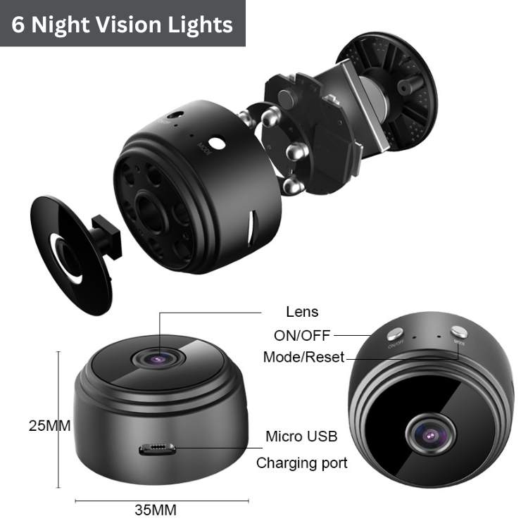 Magnetic Mini Surveillance Camera HD 1080p Wide Angle Night Vision Home Security Monitor | Thomler