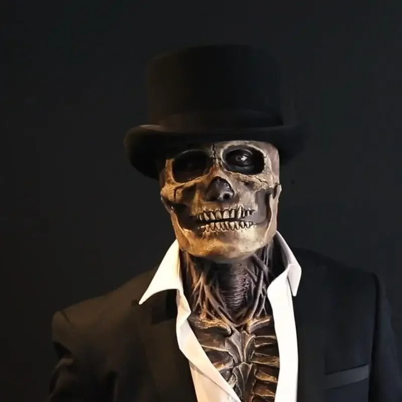 Full-Body Reaper Costume with Molded Skull Face Cover & Spine Print Suit | Thomler