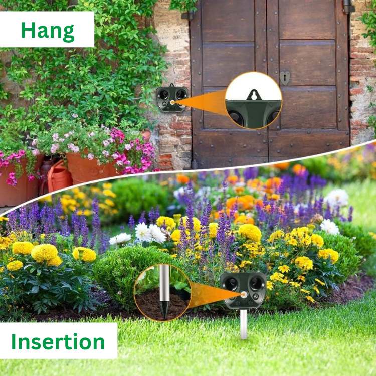 Solar Motion-Activated Animal Repeller with Ultrasonic Frequency & LED Flash for Yards Gardens Patios | Thomler