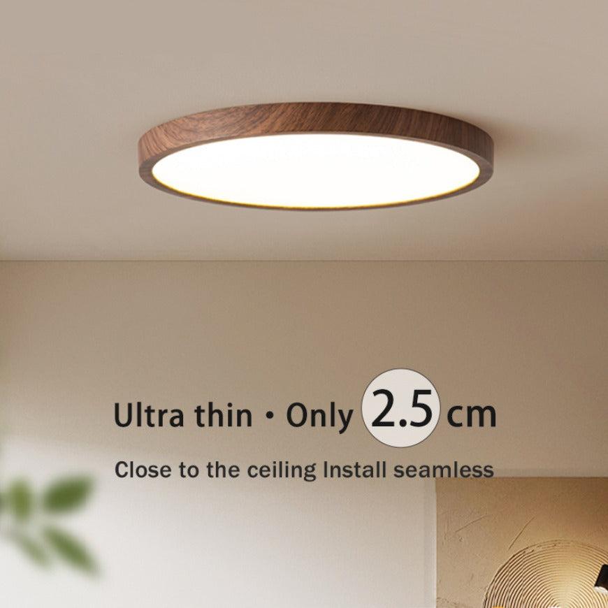 Round Wood-Look LED Ceiling Light – 1 in Slim Profile – 3 Color Temps – Contemporary Flush Mount for Living Room, Bedroom & Dining Room | Thomler
