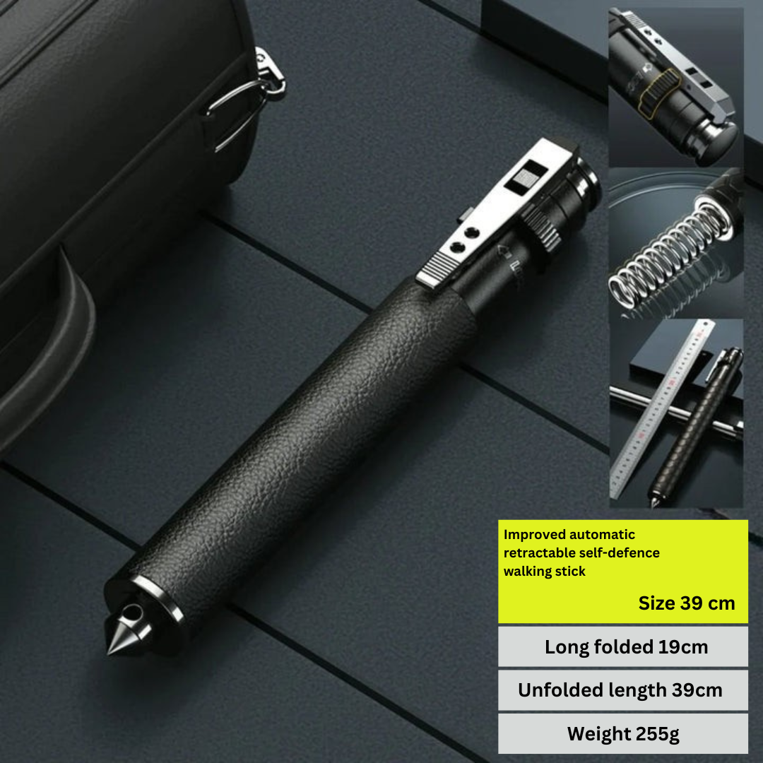 Telescopic Support Cane with Quick-Deploy Mechanism & Textured Grip for Stability, Hiking & Personal Security | Thomler