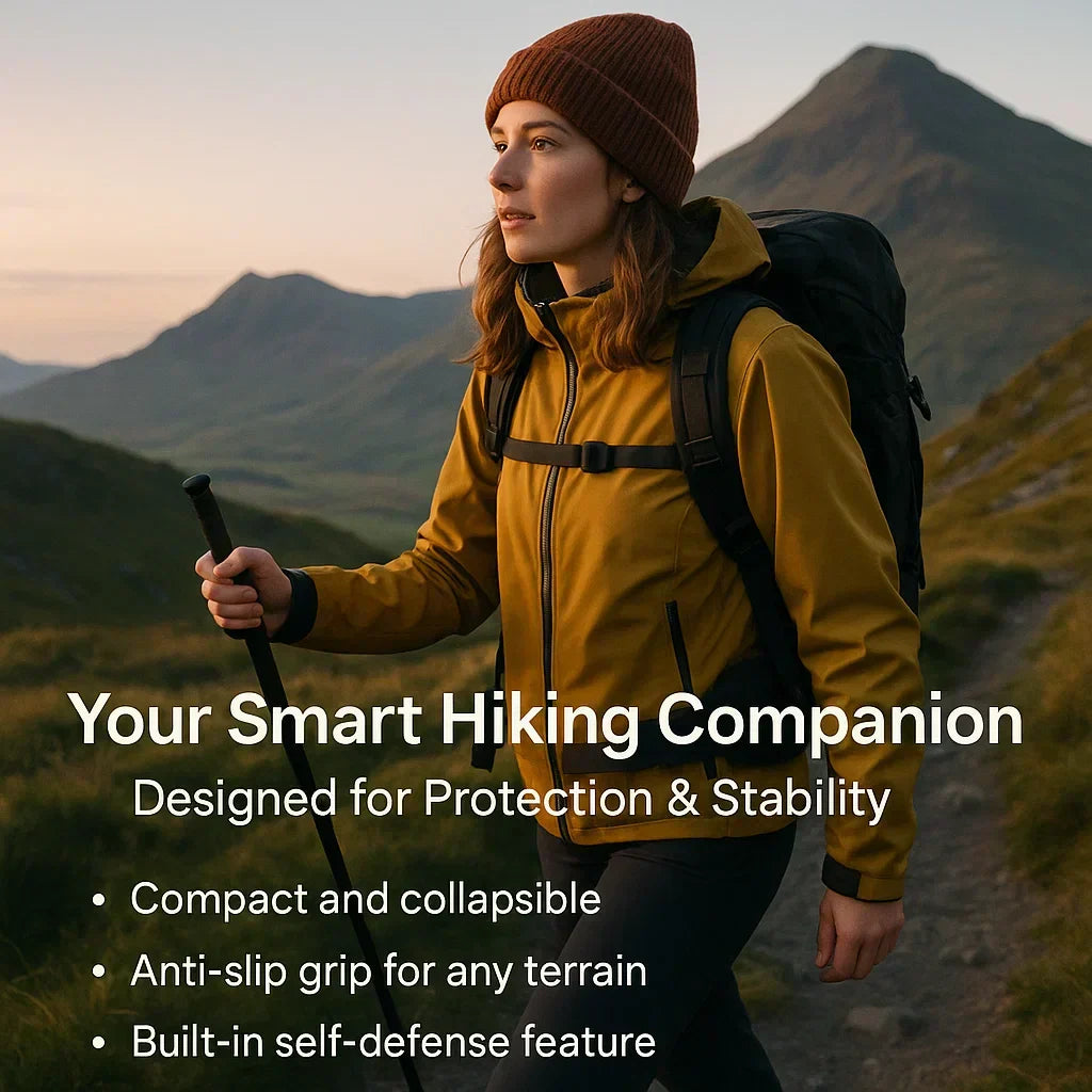 Telescopic Support Cane with Quick-Deploy Mechanism & Textured Grip for Stability, Hiking & Personal Security | Thomler