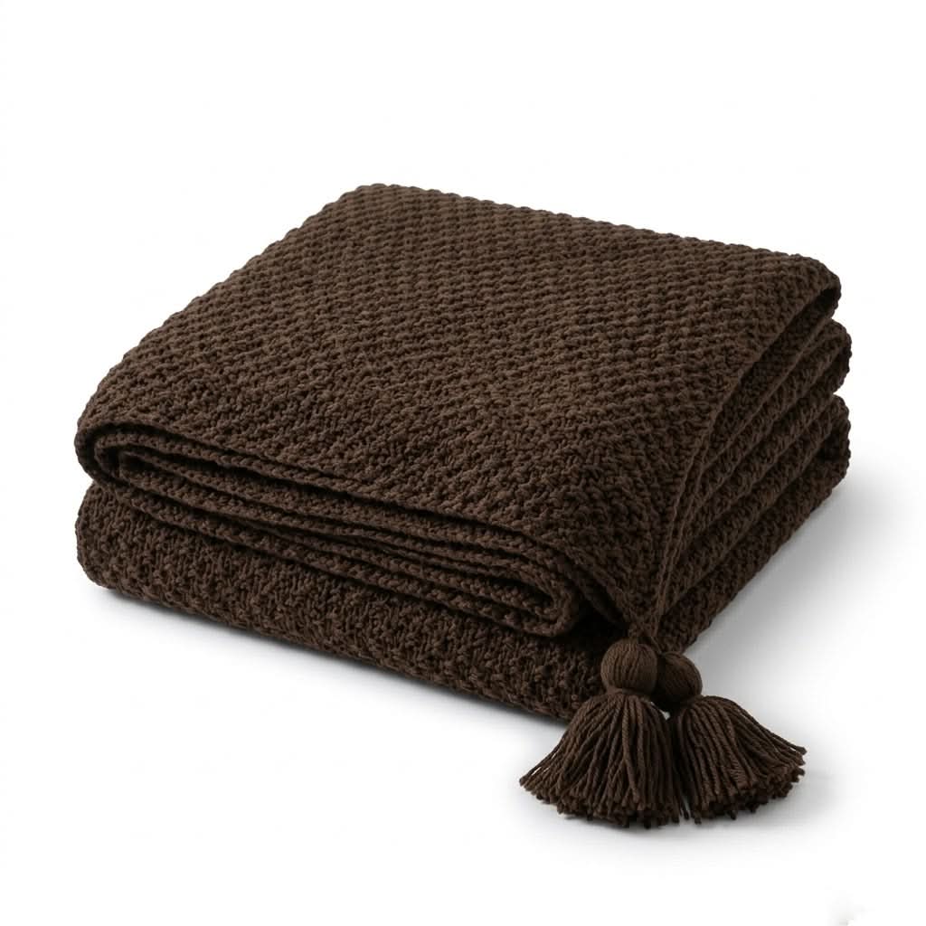 Oversized Cable-Knit Throw with Fringe Detail – Soft Textured Blanket for Beds and Couches | Thomler