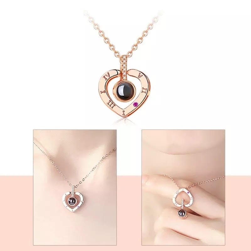 Projection Heart Pendant Necklace Sterling Silver Gemstone Jewelry for Women Anniversary Romantic Keepsake Gift Two-Way Wear Elegant | Thomler